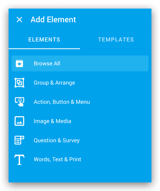 website designer element category search